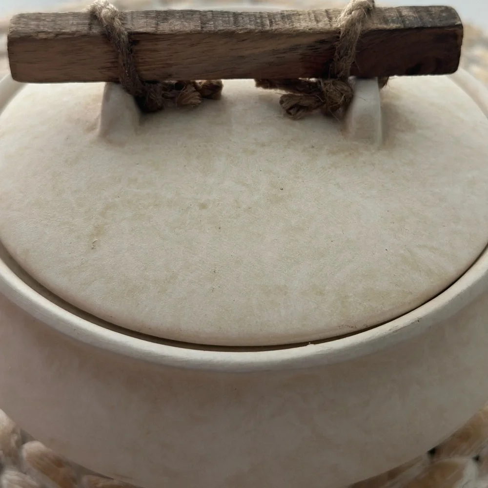 Anthropologie Cream Ceramic Pot with Wooden Handle - Picture 3 of 5